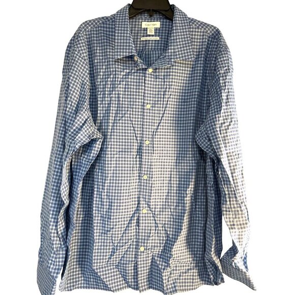 Calvin Klein Mens Dress Shirt Spread Collar Blue/Purple Checked Size XXL/TTG/EEG - Picture 1 of 7